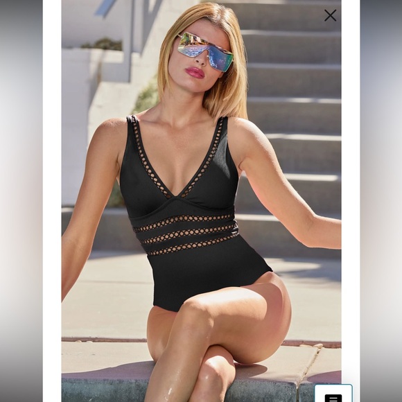 BECCA Other - NWT Becca by Rebecca Virtue Modern Edge Rib Toni Plunge One-Piece Swimsuit Sz L